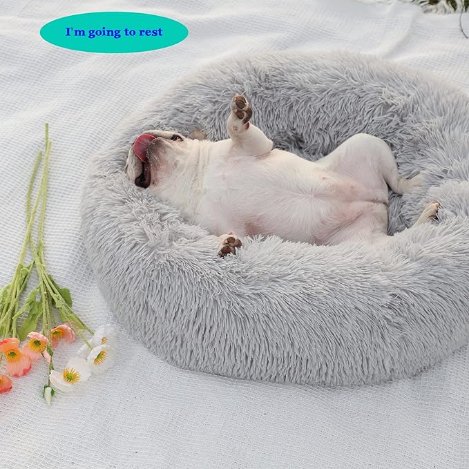 nononfish Dog Beds for Medium Dogs Washable，28 inches Gray Calming and Anti Anxiety Fits up to 45 lbs Pets Beds for Medium Dog.