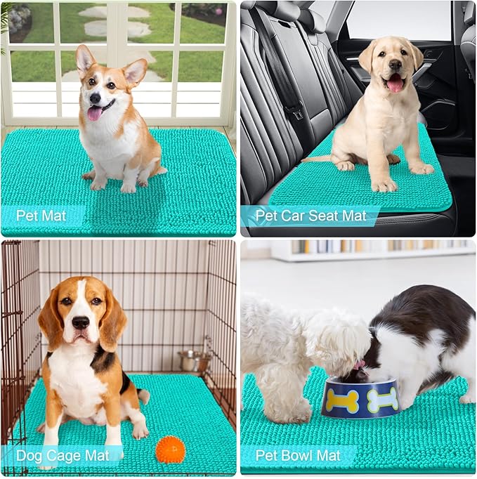 OLANLY Dog Door Mat for Muddy Paws 30x20, Absorbs Moisture and Dirt, Absorbent Non-Slip Washable Mat, Quick Dry Chenille, Mud Mat for Dogs, Entry Indoor Door Mat for Inside Floor, Teal
