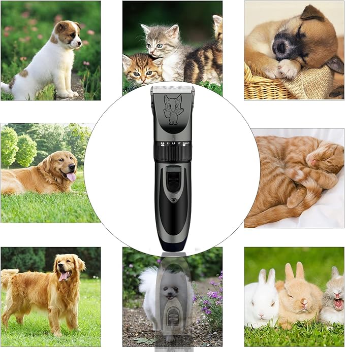Dog Grooming Kit Clippers, Low Noise, Electric Quiet, Rechargeable, Cordless, Pet Hair Thick Coats Clippers Trimmers Set, Suitable for Dogs, Cats, and Other Pets(Grey)