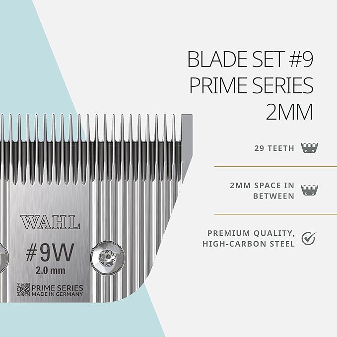 WAHL Pro Animal Wide Prime Series Blades - Professional Fine Tooth Pet Clipper for Horse, Cat & Dog Grooming - Made from High-Carbon Steel - #9W, 2.0mm