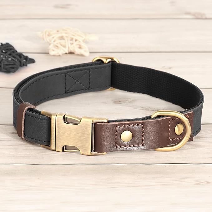 Didog Soft Padded Leather Dog Collars for Small Dogs, Classic Heavy Duty Dog Collar with Quick Release Metal Buckle, Adjustable Small Dog Collar Leather,Black,S