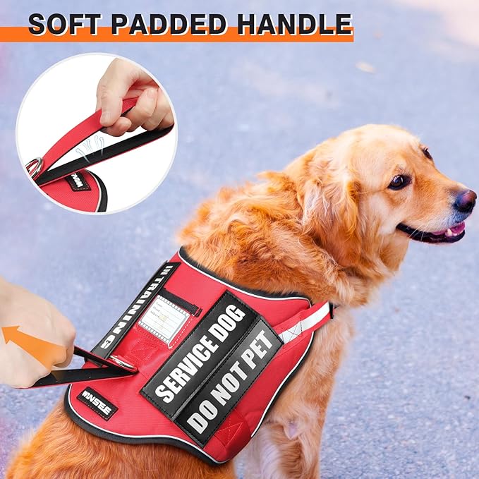 Service Dog Harness and Leash Set, Training Dog Vest with 10 Dog Patches, Emotional Support Therapy Dog Vest Harness for Small Medium Large and Extra Large Dogs(Red, XL)