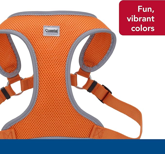 Coastal Pet Comfort Soft Reflective Wrap Adjustable Dog Harness - No-Pull Dog Harness for Small & Large Dogs - Sunset Orange - 5/8" x 19"–23"