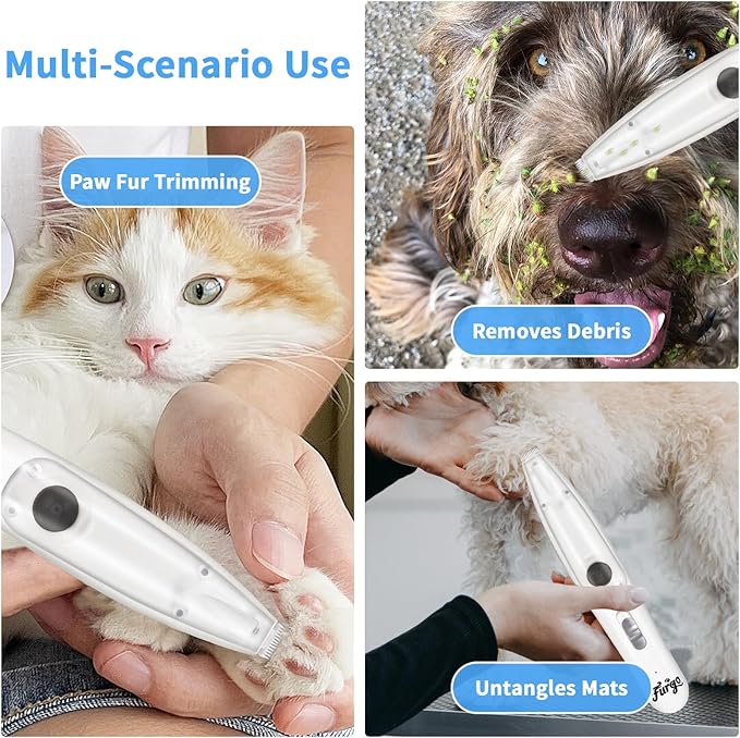FURGO Dog Paw Clippers with LED Light, Cordless Low Noise 2-Speed Pet Grooming Trimmer, Rechargeable Dog Clippers for Paws, Face, Ears, Eyes, with Vacuum Hair Storage and Suction