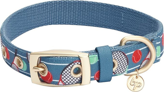 Blueberry Pet 5 Patterns Sports Fan Tennis Canvas Adjustable Dog Collar with Metal Buckle - Teal Blue, Neck 17-20.5", for Large Breed
