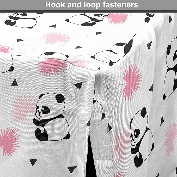 Lunarable Panda Dog Crate Cover, Cartoon Style Bear Drawings Pinkish Foliage Leaves Chinese, Easy to Use Pet Kennel Cover for Small Dogs Puppies Kittens, 22 Inch, Pale Pink Rose Black