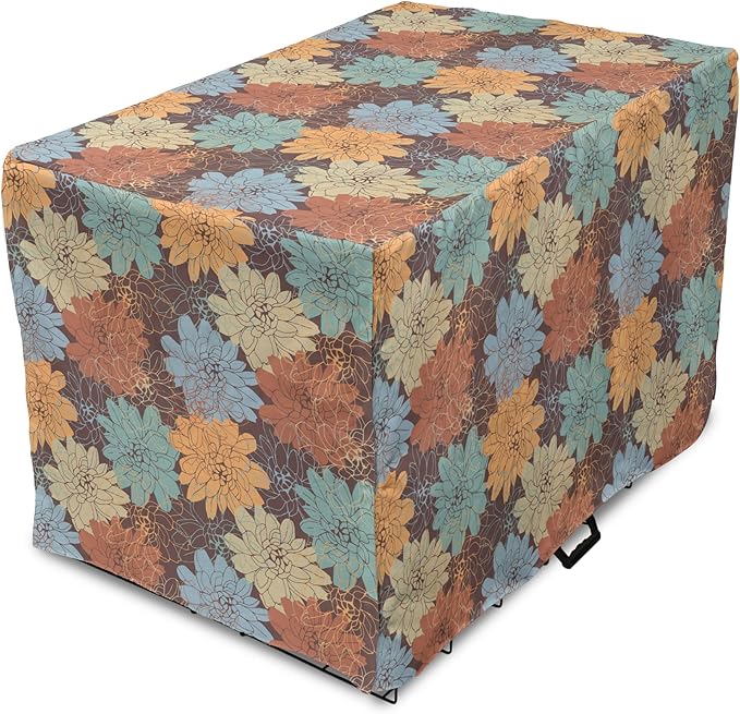 Lunarable Floral Dog Crate Cover, Blossoming Flowers Pattern Botanical Garden Art Illustration Colorful Vintage Design, Easy to Use Pet Kennel Cover for Small Dogs Puppies Kittens, 22 Inch, Brown