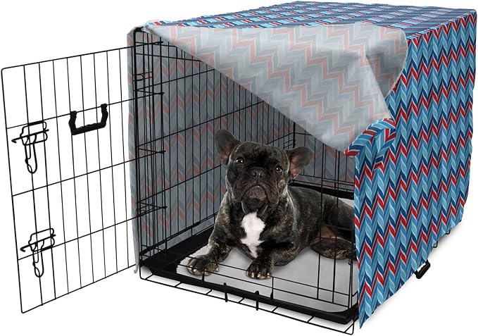 Lunarable Chevron Dog Crate Cover, Abstract Dimension Effects Featured Wavy Zigzag Leaf Curve Contrast Image, Easy to Use Pet Kennel Cover for Cats & Medium Dogs, 24 Inch, Violet Blue Red Aqua