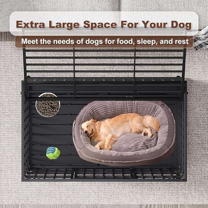 48 Inch Heavy Duty Dog Crate with Wheels，Indestructible Escape-Proof Dog Cage for Large Dogs, Extra Large XL XXL Indestructible Dog Crate with Removable Tray.