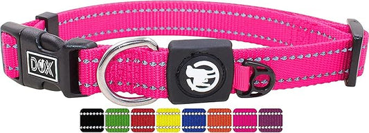DDOXX Reflective Nylon Dog Collar - Strong and Adjustable Collars Dogs - XS (Pink)