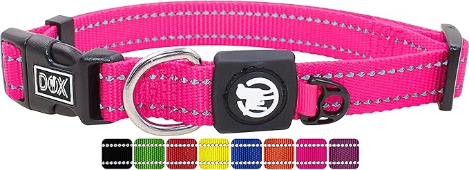 DDOXX Reflective Nylon Dog Collar - Strong and Adjustable Collars Dogs - M (Pink)