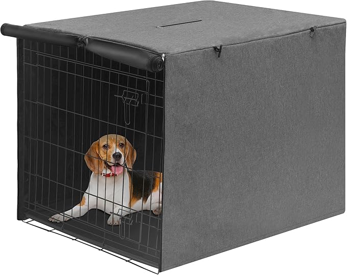 Deblue Indoor Grey Dog Crate Cover for 48 Inches Wire Crate, Sturdy Polyester Pet Kennel Covers Universal Fit for 1 2 Doors Metal Crate (Grey)
