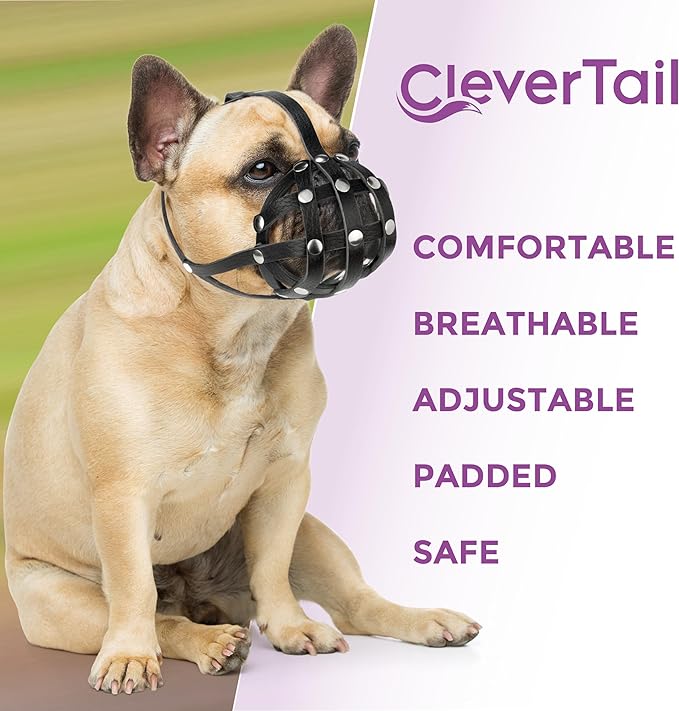 Soft Leather French Bulldog Muzzle – Frenchie Muzzle for Biting and Grooming – Short Snout Dog Muzzle for Small Brachycephalic Breed Dogs: Pug, Shih Tzu, Bulldogs, Boston Terrier (M Size)
