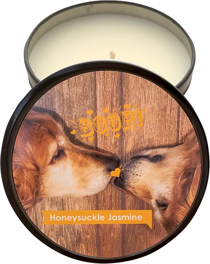Scented Candle in Tin - Handcrafted Aromatherapy Candle for Pets - Pet-Friendly and No Harsh Chemicals Soy Candle - Burns up to 60 Hours - Honeysuckle Jasmine