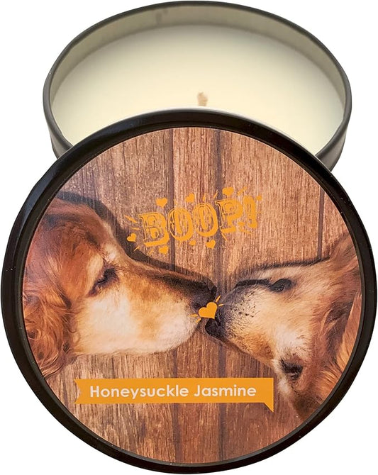 Scented Candle in Tin - Handcrafted Aromatherapy Candle for Pets - Pet-Friendly and No Harsh Chemicals Soy Candle - Burns up to 60 Hours - Honeysuckle Jasmine