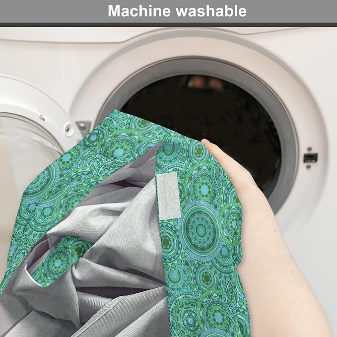 Lunarable Emerald Dog Crate Cover, Mandala Pattern with Soft Color Pattern Complex Motif Eastern Geometric Style, Easy to Use Pet Kennel Cover for Cats & Medium Dogs, 24 Inch, Green Blue