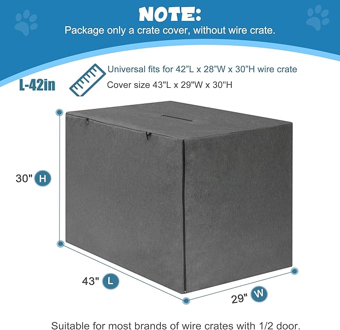 Deblue 42 inches Dog Crate Cover, Sturdy Windproof Pet Kennel Cover Universal Fit for 1 2 Doors Standard Wire Cage (Grey)
