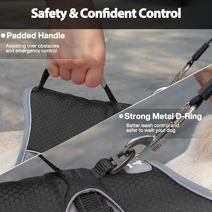 Escape Proof Dog Harness, Escape Artist Harness, Reflective Dog Harness with Handle, Durable,Adjustable Vest for Small Medium Large Dogs Walking, Training, and Running Gear(Black, S)