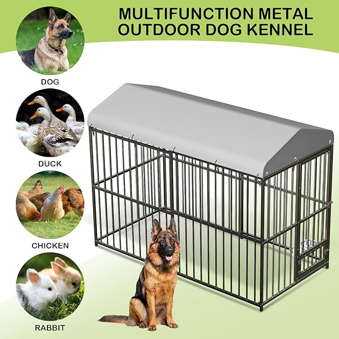 Outdoor Dog Kennel for Large Dogs, 8x4x6 FT Large Dog Kennel Outside with Lock, Dog Enclosures with UV-Resistant Waterproof Roof Cover for Outside