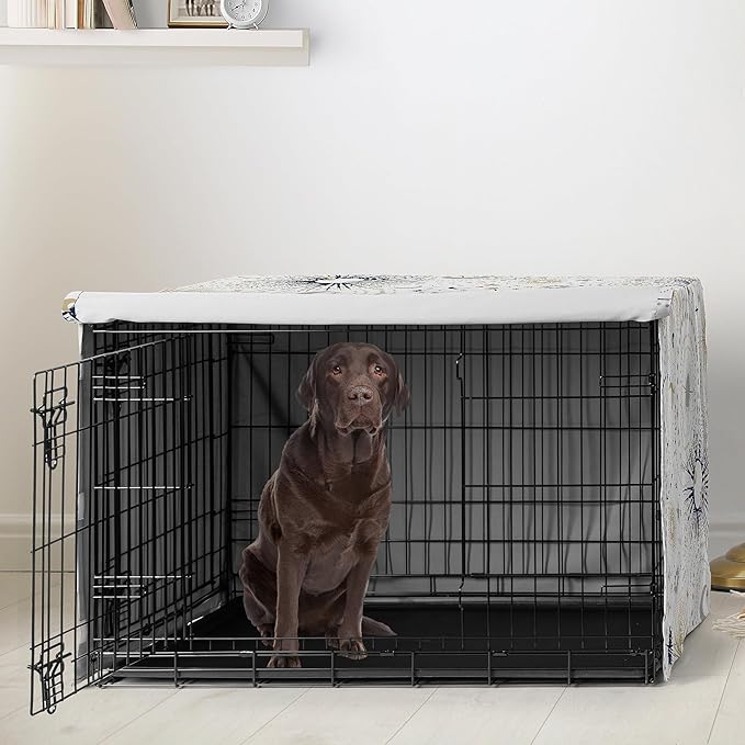 Sweet Jojo Designs Navy Blue Star and Moon Dog Crate Cover – Kennel Covers for 42 Inch Pet Cage Medium/Large - Gold Grey Celestial Sky Stars Gray Shabby Chic