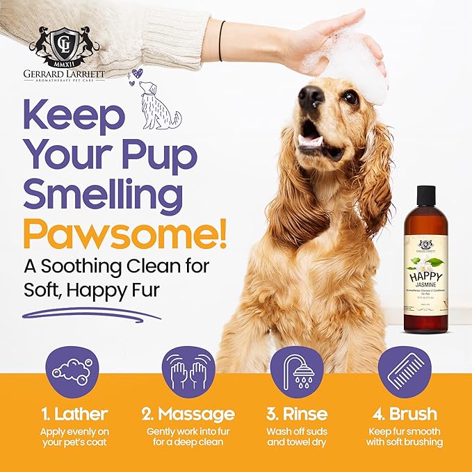 Dog Shampoo and Conditioner Happy Jasmine 16 Fl Oz - Dog Shampoo Itchy Skin Relief, Aromatherapy Natural Dog Shampoo for Smelly Dogs with Aloe Vera & Oatmeal Shampoo for Dogs by Gerrard Larriett