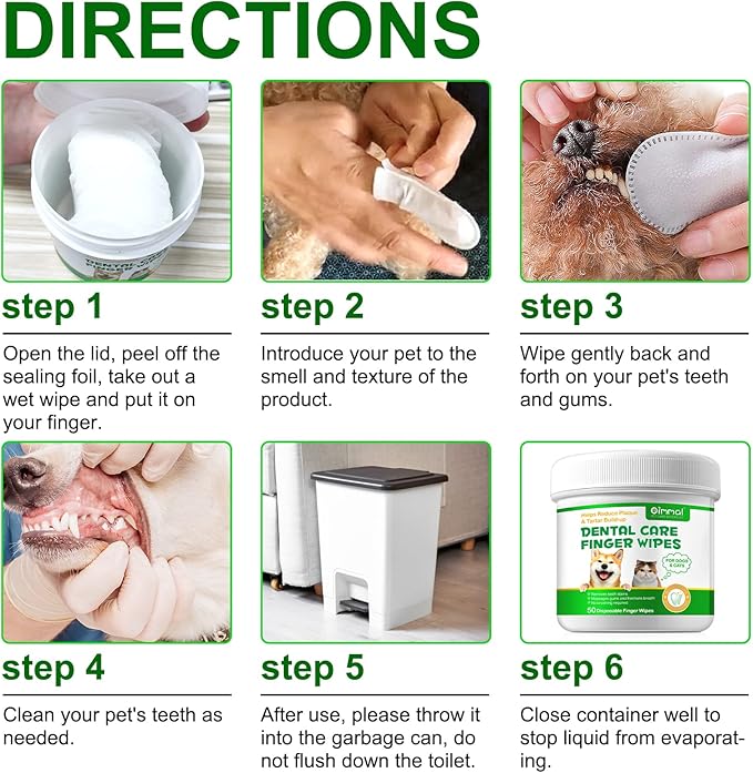 Teeth Cleaning Wipes for Dogs & Cats, Reduces Plaque & Freshens Breath Finger Wipes, Disposable Gentle Cleaning & Gum Care Pet Wipes (50PCS-Finger Cots)