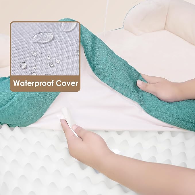 EHEYCIGA Orthopedic Dog Beds for Large Dogs, Waterproof Memory Foam Large Dog Bed with Sides, Non-Slip Bottom and Egg-Crate Foam Large Dog Couch Bed with Washable Removable Cover, Turquoise Blue