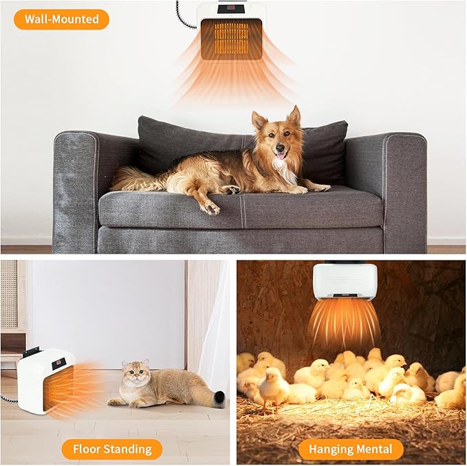 Rypet Large Dog House Heater with Thermostat, 300W/600W Safe Heater for Dog House Outdoor with 6 Ft Anti Chew Cord, Wall Mounted Dog Kennel Heater Electric Warmer for Most Dog House