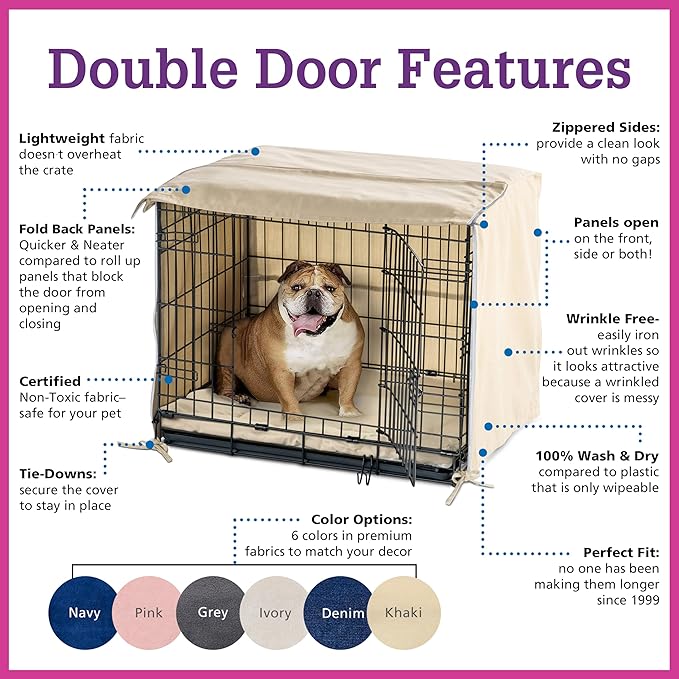Pet Dreams Dog Crate Cover - Breathable Fabric Kennel Topper for Double-Door Crates, Fits iCrate Dog Cages 18, 24, 30, 36, 42, 48 Inches (Grey, Medium, 30")