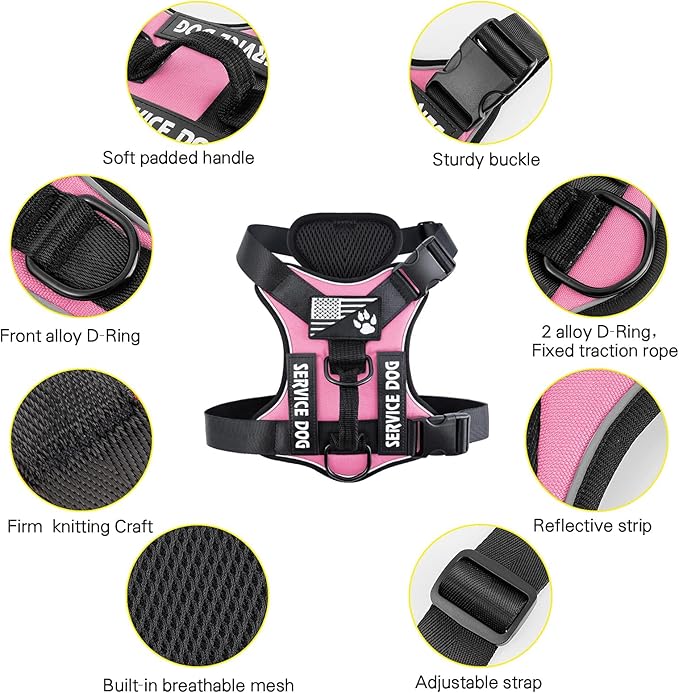 Demigreat Service Dog Harness, Reflective Dog Vest Harness with 5 PCS Patches, Adjustable Soft Oxford Pet Harness, Inner Layer Mesh, Easy to Control for Dogs