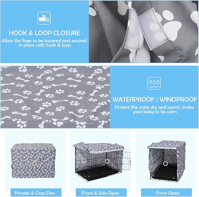 Dog Crate Cover for Wire Crates, Heavy Nylon Waterproof, Fits Most 48" inch Dog Crates, Easy to Put On, Take Off, and Adjust - Cover only - GrayPaw - XXL