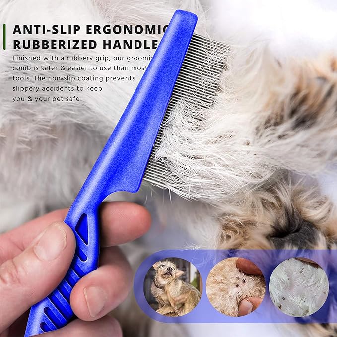 SKYPIA Multipurpose Fine Tooth Grooming Comb - 3 Packs, for Dogs, Cats, Puppies, Kittens, Removes Fleas, Ticks, Lice, Dandruff, and Hair Lice (Blue)