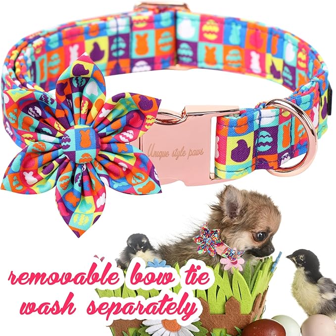 Unique Style Paws Easter Day Dog Collar with Bow Colorful Egg Rabbit Dog Collar Bowtie Bowtie Collar for Large Medium Small Dogs