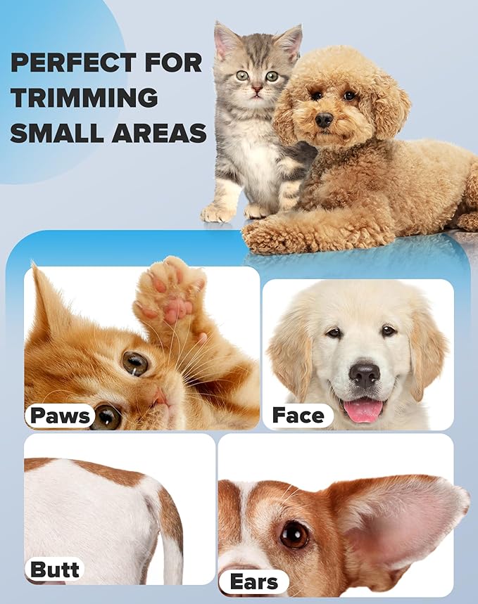 Paw Trimmer, 2 Speed Low Noise Dog Clippers for Grooming, Cordless Rechargeable Dog Hair Trimmer with LED Light, Widen Blade Cat Pet Hair Shaver for Paws, Eyes, Ears, Face, Rump (White)