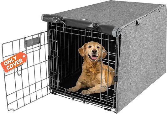 X-ZONE PET Double Door Dog Crate Cover - Polyester Pet Kennel Cover (Fits 24 30 36 42 48 inches Wire Crate) (42 Inch, Grey)