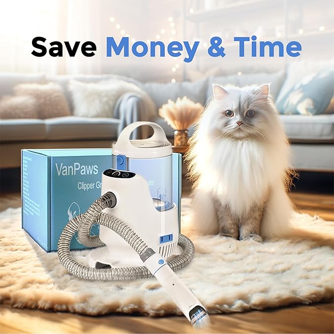 Pet Grooming Vacuum Kit, Dog & Cat Hair Clipper with 13000PA Suction - 3 Adjustable Suction Levels, 5 Grooming Attachments, 2.8L Large Capacity Dust Bin