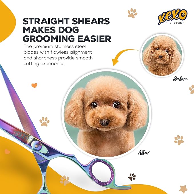 Straight Dog Scissors - Essential Scissors for Pet Grooming - 7.5" Right Handed Sharp Stainless Steel Shear