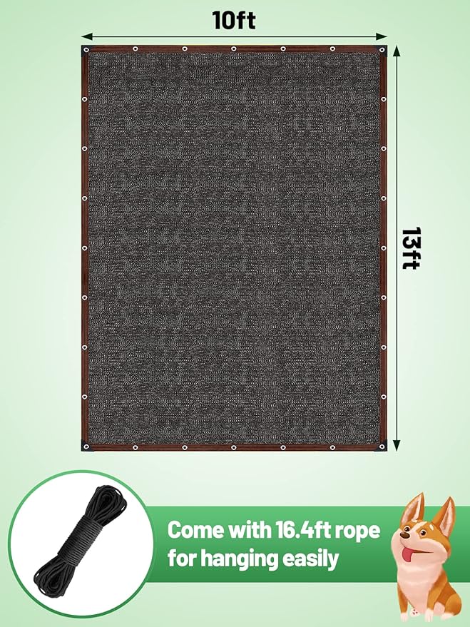 High Density Dog Kennel Shade Cover- 10 x 13ft Upgrade Mesh Shade Panel, Dog Cage Sunblock Shading Cloth Net Mesh Tarp with Rope for Outdoor Dog House Large Pet Crate Chicken Coop