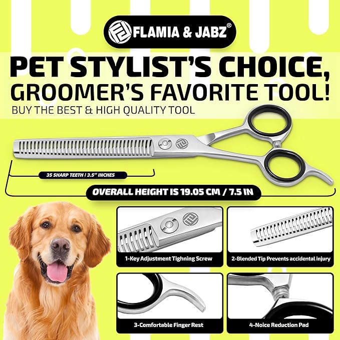 Professional Dog Grooming Thinning Scissors/Blender Shears for Dogs, Cats & Pets (Right Handed, Stainless Steel 7.5 Inch)