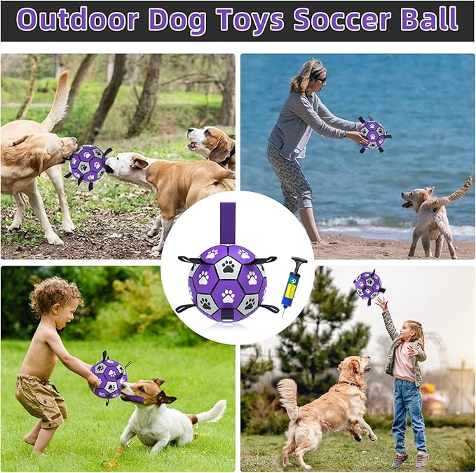 QDAN Dog Toys Soccer Ball with Straps - Durable Dog Balls for Large Dogs, Outdoor Dog Toys, Summer Dog Water Toy, Herding Ball, Puppy Dog Birthday Gifts (8 Inch)
