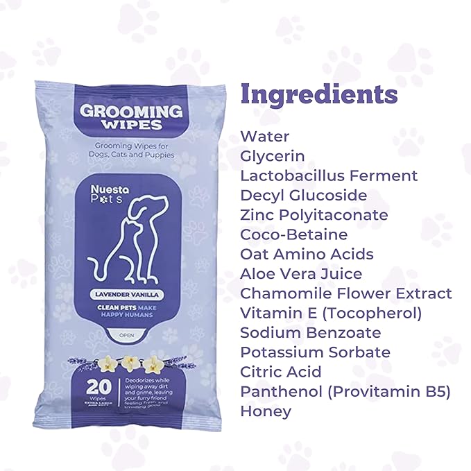 Pets XL Lavender Vanilla Pet Wipes-Deodorizing No Bath Cleaning for Dogs & Puppy Grooming | Ear, Face, Butt, Paw Wet Wipe | Enriched w/Aloe, Chamomile, Oat Amino Acids | Healthier Coat & Skin