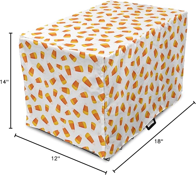 Lunarable Candy Corn Dog Crate Cover, Continuing Halloween Themed Dessert on a Plain Background, Easy to Use Pet Kennel Cover for Small Dogs Puppies Kittens, 18 Inch, Orange Earth Yellow