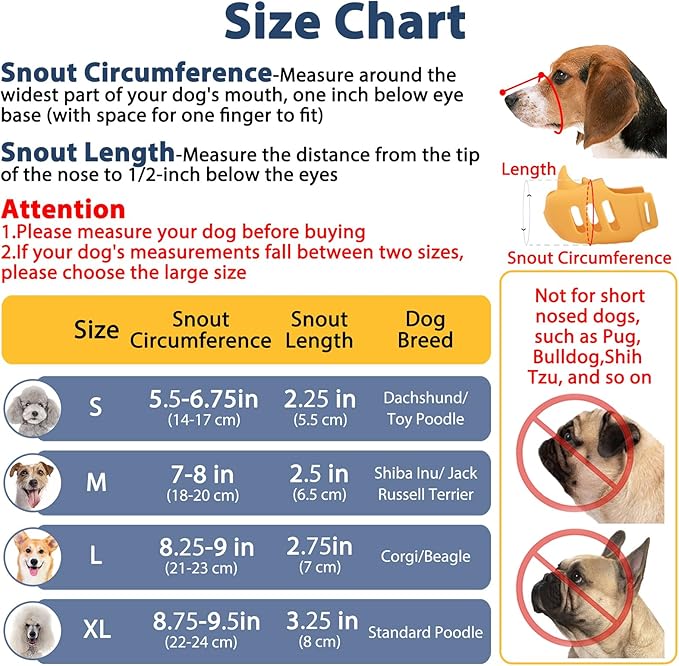 LUCKYPAW Dog Muzzle, Soft Muzzle for Small Medium Dogs Poodle Dachshund, Breathable Silicone Cage Mouth Cover to Prevent Biting and Chewing, Funny Rhino Muzzle with Adjustable Head Strap(Yellow, M)