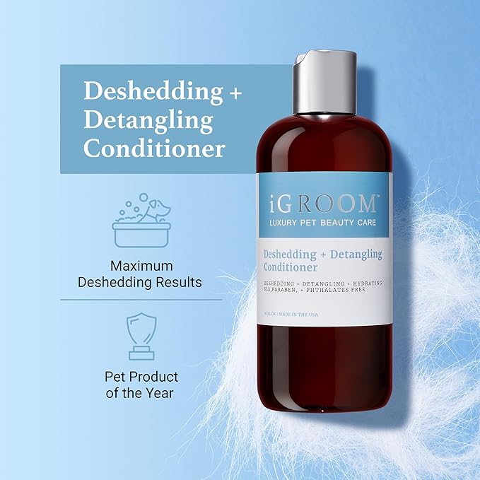 iGroom Deshedding & Detangling Dog Conditioner, Luxury Pet Beauty Care, Loosen Tangles + Unwanted Undercoat, Adds Shine + Volume, Made in USA (16 OZ)