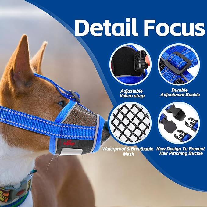 Dog Muzzle,Soft Mesh Breathable Muzzle, Air Mesh Dog Muzzle with Reflective & Adjustable Strap for for Biting Chewing Grooming,Allow Panting Drinking,Dog Muzzle for Medium (Blue, M)
