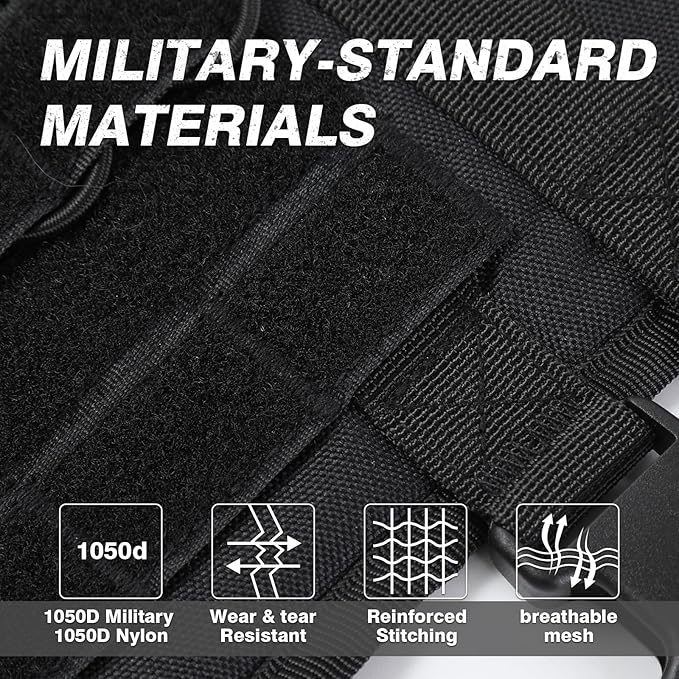 No Pull Tactical Dog Harness for Small Dogs, Escape Proof Molle Dog Vest Harness and Leash Set, Adjustable Military Service Dog Harness with Handle for Medium Large Dogs(Black, Small)