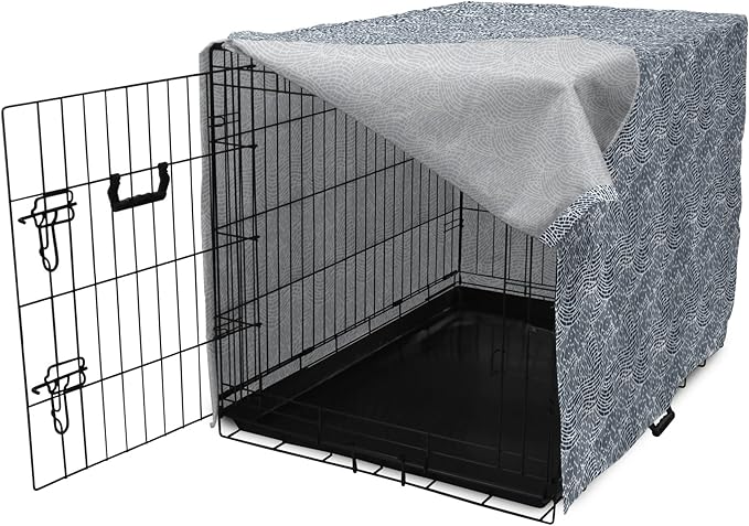 Ambesonne Abstract Dog Crate Cover, Monochromatic Design Mosaic Look Artistica Ocean Waves Repetition, Easy to Use Pet Kennel Cover for Cats & Medium Dogs, 30 Inch, Dark Slate Blue White
