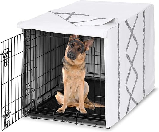 Sweet Jojo Designs 48in. Large Dog Crate Cover (Grey Boho Modern Tuft) Pet Cage, Kennel Covers (Bohemian, Farmhouse, Shabby Chic, Designer, Neutral, Elegant, Minimalist, Gray and White Tufted Cotton)