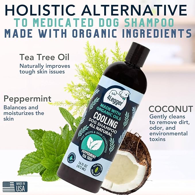 Organic Dog Shampoo, Cooling Peppermint Tea Tree Dog Shampoo for Skin Conditions and Hot Spot - 16 oz