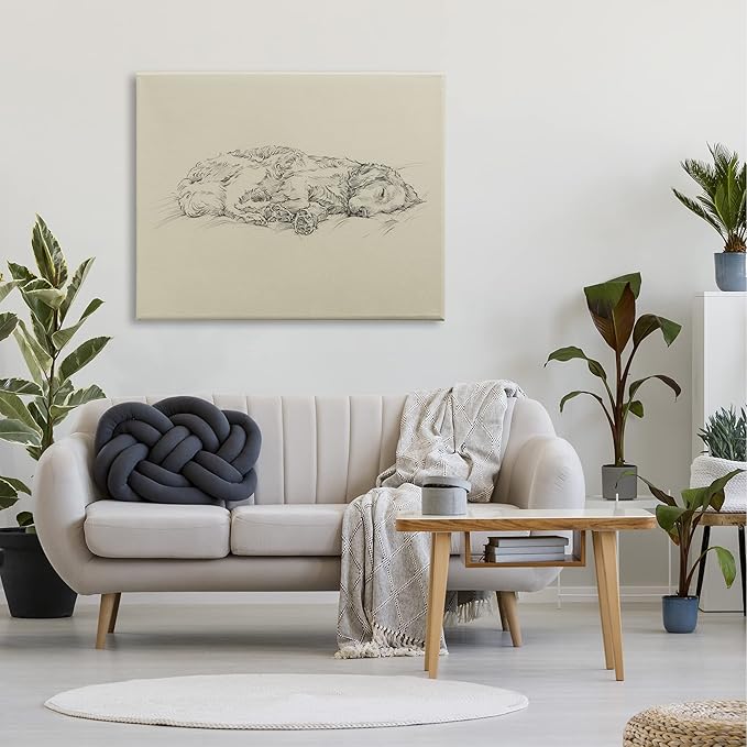 Stupell Industries Serene Dog Sleep Soft Cushion Monochrome Sketch Portrait, Design by Ethan Harper